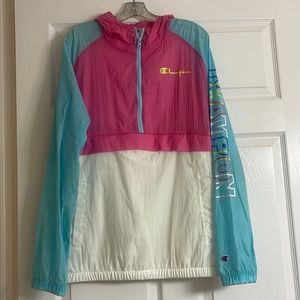 Large unisex Champion windbreaker pink/blue/white